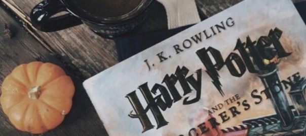 Thème Harry Potter - Automne : un livre + un chocolat chaud + une mini citrouille