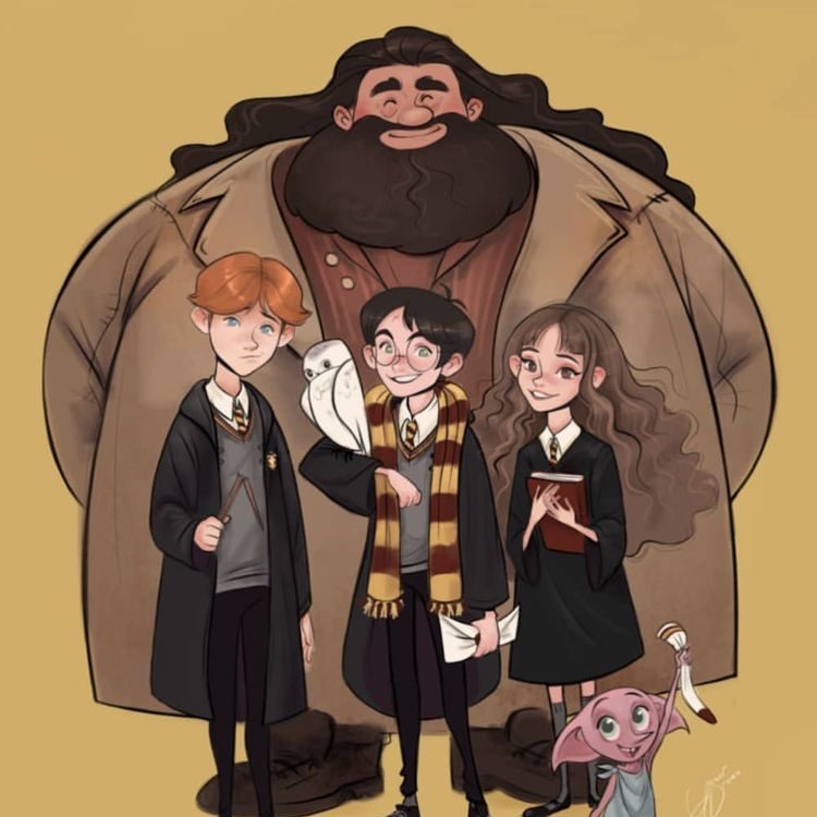 Hagrid, Harry, Ron et Hermione - vie et produits dérivés d'un personnage