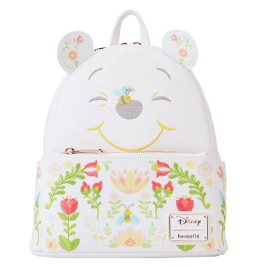 Sac à dos blanc fleurie Winnie l'ourson avec une abeille sur le museau
