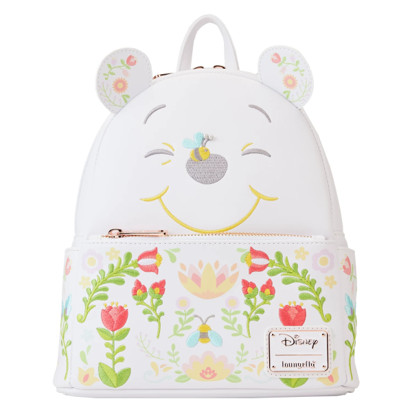 Sac à dos blanc fleurie Winnie l'ourson avec une abeille sur le museau